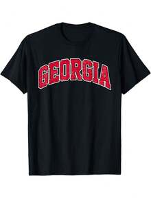 Georgia GA Vintage Varsity Style Sports Gift Men Women Girls T-Shirt,Slogan Print Round Neck Short Sleeve Tee For Women,Unisex Cotton Casual T - Shirt - 黑色 - 查看 1