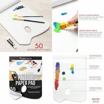 Paper Palette Pad 50 Removable And Disposable Sheets For Painters 80gsm 24lb Paint Mixing Palette For All Paints Oil Acrylic Watercolor ...
