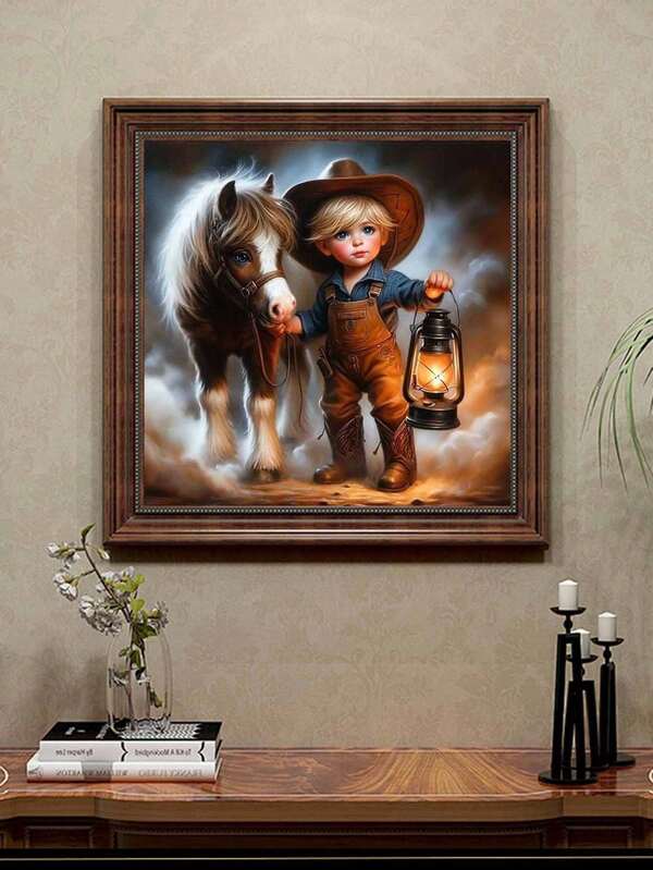 Western Cowboy And Horse Paint By Numbers Kit For Adults, DIY Canvas Painting Set For Beginners, Home Decor Craft - 1pc, Handcrafted Artwork Gift