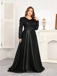 hezixi High Quality Elastic Sequin V-Neck Cover Sleeves With Slim Fit And Fishtail Hem Design, Plus Size Featuring A Solid Elegant And Luxurious Long Dress For Women,Making Women Younger And More Charming,Suitable For Various Parties, Graduations, Weddings, Events And Various Banquets And Dancing Parties,Formal Ball Gown For Women (Deluxe Edition)