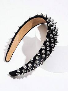 1pc Solid Color Leather Punk Style Studded Headband, Simple Design High Quality Fashion Hair Accessory, Suitable For Sweet And Cool Streetwear For Women,Hairband,Hair Hoop Headbands, Black - màu đen - Xem 3
