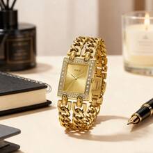 Guess 1pc Women's Fashion Quartz Watch, Stainless Steel Square Case, Sparkling Rhinestone Dial, Suitable For Various Occasions. Perfect For Travel, Party, Gift-Giving, And Daily Wear. W95088L1 W0072L1 W0072L3 - Gold - View 2