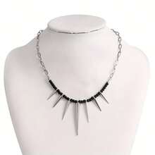 Vintage Hip Hop Spike Pendant Necklace - Fashion Alloy Gothic Rivet Beaded Chain, Bohemian Style Clavicle Choker For Party - 黑色 - 查看 7