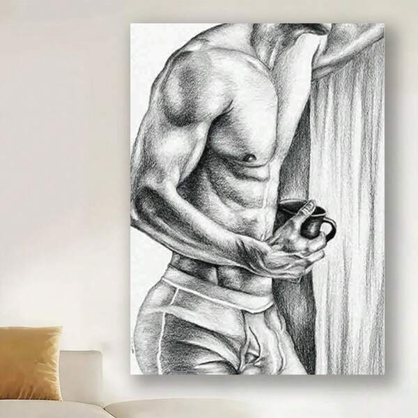 Framed Bar Refaeli Gay Men Watercolor Painting Poster- Modern Minimalist Art, Bathroom & Bedroom Decor