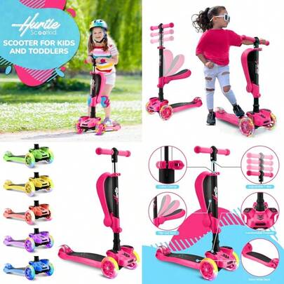 3Wheeled Scooter For Wheel LED Lights Adjustable LeantoSteer Handlebar And Foldable Seat Sit Or Stand Ride With Brake For Boys And Girls Ages 114 Years Old