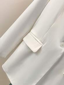 Women's Solid Color Notched Collar Blazer Jacket, Button Front Pocket Design, Long Sleeve Office Wear, Versatile For Business And Casual, Suitable For Autumn, Winter And Spring - White - View 7