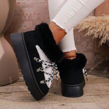 New Winter Snow Boots, Fashionable And Versatile, Featuring Faux Fur Lining And Lace-Up Design, Suitable For Outdoor Warmth And Commuting In Winter. Anti-Slip Thick Sole, Warm And Stylish. - Black - View 3