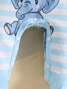 2件套新生儿可爱动物数码印花长袖连体衣+帽子，婴儿连体衣，可爱休闲舒适，适合所有季节 - 藍白色 - 查看 6