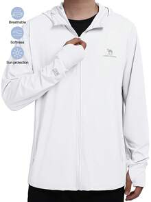 CAMEL CROWN Camisa de manga larga con cremallera completa UPF 50+ para hombres, sudadera con capucha SPF, chaqueta protectora contra los rayos UV, camiseta de protección solar - Nube blanca que fluye - Ver 3