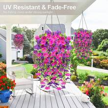 1/2/4/6pcs Hanging Artificial Petunia Flower Bouquet, Creative Silk Fake Flowers With Green Leaves, Long-Lasting, UV-Resistant, Non-Fading, Suitable For Home, Wedding, Garden Party, Patio, Balcony, Planter Box Decor, Valentine's Day Gift - Multicolor - View 6