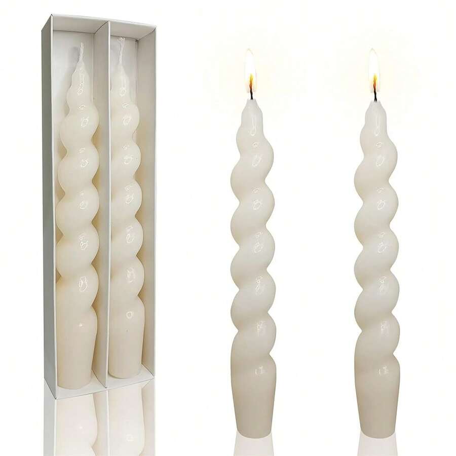 Spiral Taper Candle White Candlesticks,Gedengni 7.5 Inch Short Tapered Candles Cute Candle Sticks Small Twisted Candlestick For Dinner Holiday Wedding Party Housewarming,2D-Beige{Inchcolor_nameinch:InchBeigeinch,Inchsize_nameinch:Inch7INCHinch} - 淺褐色的 - 查看 1