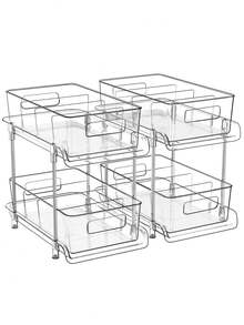 TAIMASI 2 Tier Bathroom Storage Organizer With Dividers, Clear Under Sink Organizers And Storage Pull Out Cabinet Organizer For Bathroom Kitchen Pantry Storage, Medicine Cabinet Organizer, 2 PACK - Trong sáng - Xem 6