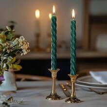10 pulgadas Candelabros, Velas cónicas retorcidas, Verde pino, Paquete de 4, Sin aroma - Pino Verde - Ver 6