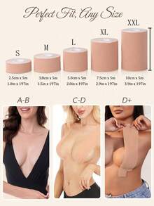 1卷胸部提拉胶带 - 隐形丰胸胶带，透气弹性面料，自粘式胸贴，适合A-G罩杯，可支撑露背和无肩带连衣裙，可重复使用 - 彩色 - 查看 4