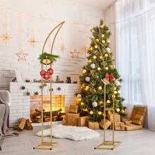 Vincidern 2 件弧形婚礼拱门背景架，气球拱门适用于仪式生日派对新娘迎婴派对，金属半月形婚礼拱门背景架带矩形底座（5.9 英尺、6.9 英尺）派对礼品房间装饰 - 金色拱門 - 查看 3