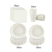 10 st/20 st/40 st/50 st, beige vågiga papperstallrikar, koppar och servetter, solfjäderformad papperstallrik 9 tum 7 tum snäckskalkant engångsmatbricka pappersmugg pappershandduk födelsedag bröllopsfest dekoration () mors dag present bröllop födelsedagsfesttillbehör daglig picknick campingbricka - Beige - Visa 13