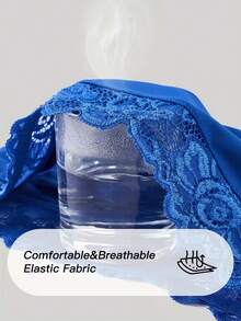 1件装女士纯色高弹力蕾丝边性感舒适日常三角内裤 - 藍色 - 查看 6