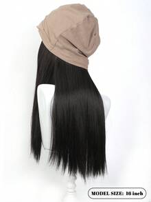 女士假发和帽子一体式设计，16英寸长直发合成假发，保暖柔软，适合秋冬季节佩戴。