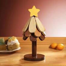 可爱木质圣诞树杯垫套装 - 手工天然实木耐热杯垫，适用于桌子、杯子、茶壶和盘子 - 节日家居装饰，精美厨房和餐厅配件，防滑，独特礼品之选 - 乡村农舍风格杯垫