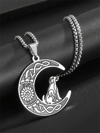 1 Peça Colar Pingente de Aço Inoxidável com Nó Celta, Lua, Girassol, Cachorro, Presente de Joias Punk, Hip Hop, Rock