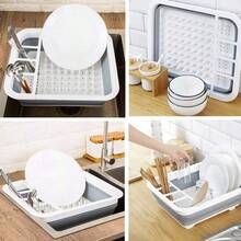 Collapsible Dish Rack For Drying Dishes, Space-Saving And Foldable Design With Versatile Removable Components, Dinnerware Storage Organizer For Small Kitchen Spaces - Xám - Xem 4