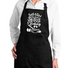 1PC Funny Christian Baker Apron Just A Girl Who Loves Baking Custom Kitchen Apron Pockets Gift Full-Length Apron, Loves Jesus Chef Apron Quote - 黑色 - 查看 6