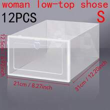 12 件透明可堆叠鞋盒可折叠塑料鞋子收纳整理器心形拉环适用于运动鞋所有鞋子节省空间的模块化架子衣柜壁橱入口卧室宿舍办公室家用堆叠成鞋架鞋柜
