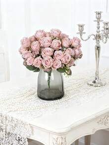 1/80 pièces Bouquet de roses en soie avec fruits en mousse artificielle, convient pour la décoration d'automne, le bouquet de mariée de la Saint-Valentin, le vase de mariage, la maison, le restaurant, la chambre à coucher, les fêtes, l'anniversaire, la décoration de jardin extérieur - Rose pâle - Voir 7