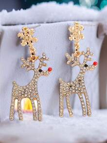 2pcs Luxury Copper Gold-Plated Christmas Deer Stud Earrings, Ideal Earring Accessory For Women's Christmas Events