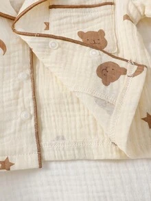 2pcs Newborn Baby Cute Bear Cotton Crepe Collar Long Sleeve Top And Bear Crepe Pants Set - Apricot - View 8