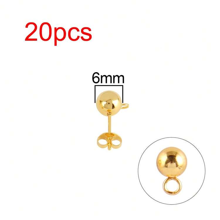 20pcs Gold Stainless Steel Ball Stud Earrings, Size 3/4/5/6/7mm, With Connector Rings, Suitable For DIY Earring Jewelry Making Materials And Accessories - Earrings (20 Pieces) - View 22