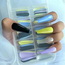 Press On Nails 100pcs Extra Long Ballerina Fake Nail Glossy Mixed Color Full Cover Acrylic Coffin False Nails For Women Fgirl DIY Manicure Decoration{Inchcolor_nameinch:InchMixedColorDinch} - 混合顏色D - 查看 3