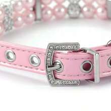 1pc Faux Pearl & Rhinestone Decor Pet Collar - Hồng - Xem 6