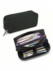 1个大容量铅笔盒，双层隔层铅笔袋，男女通用，黑色多功能文具收纳袋，适用于学校和办公室，可存放学习用品，返校必备 - 彩色 - 查看 13