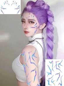 8 Sheets Rumi Tattoos Temporary KpopDemonHunters Face Tattoos Waterproof Body Stripes Tattoo Stickers For Halloween Rumi Cosplay Makeup Party Prom Music Festival Karneval Fasching Accessories