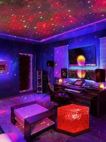1pc 16-Color Aurora Wave Projection Night Light With Remote Control, Christmas Decor, Room Decor, Square Aurora Light, Ceiling Projector, Wave Cube Light, Suitable For Bedroom, Hallway, Bathroom, Flame Ambiance Bedside Lamp - Multicolor - View 7