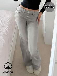 PETITE Low Rise School Outfits Y2k Flare Leg Jeans - Light Grey - View 1