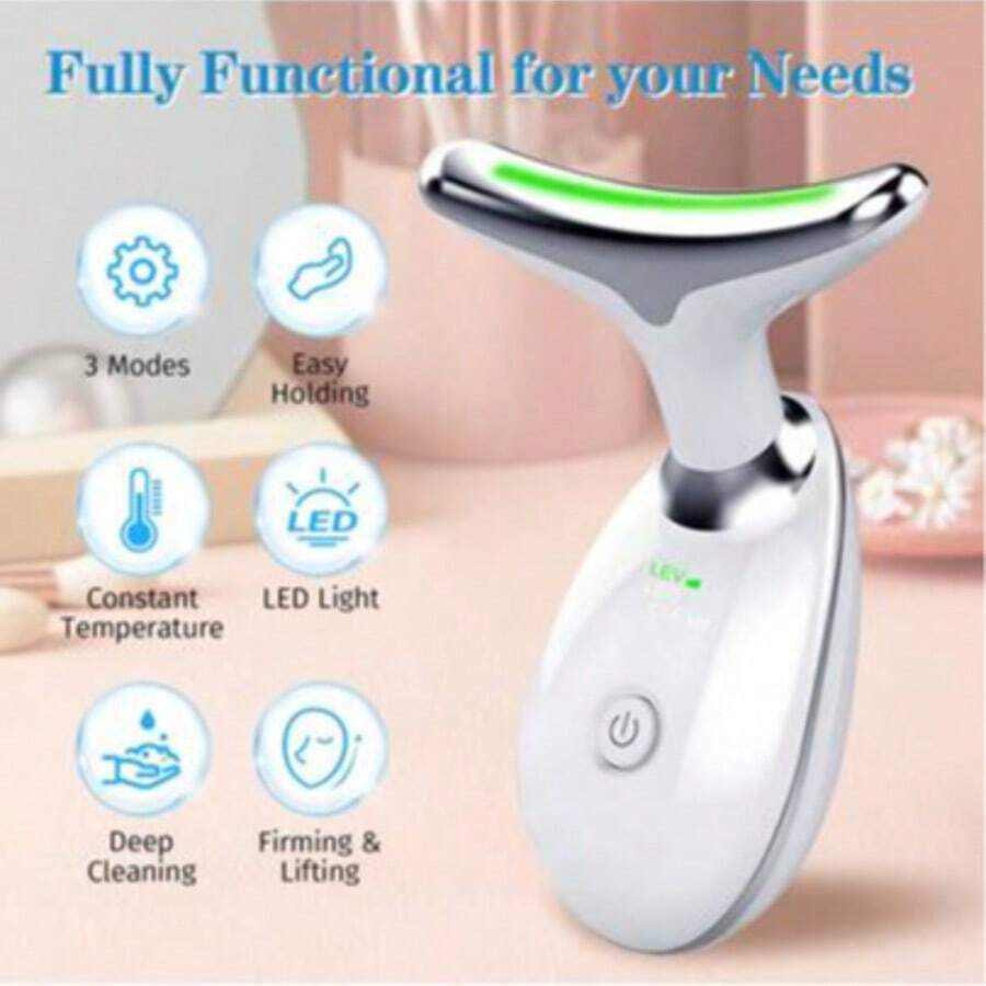 Belovedone Neck & Face Massager, Neck Beauty Device, 3 Intensity Levels & Constant Temperature Massage & 3 Color Modes Neck & Face Beauty Device, Reduces Fine Lines & Lifts Sagging Skin, Heating Vibration Skin Rejuvenation Lifting Beauty Instrument, Suitable For Home Facial Care Machine