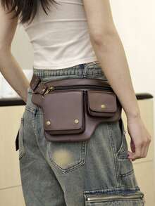 可调节腰包 - 可转换斜挎包，花卉图案，拉链和按扣闭合，人造革腰包，适合日常、正式场合和旅行 - 咖啡棕/黑色，斜挎包，日常配饰，复古风格，涤纶衬里，时尚配饰，复古设计，耐用材质，小巧手提包，时尚爱好者，送给老师、女士、女朋友和家人的完美礼物 - 彩色 - 查看 4