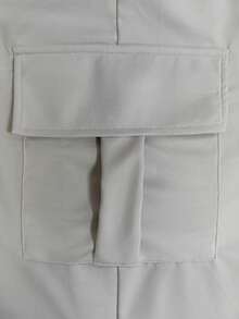 Quần cargo nữ thời trang thanh lịch, màu trơn, dáng casual, có túi, cạp chun, dây rút, thích hợp cho mùa xuân. - Xám - Xem 5