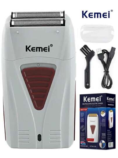 Kemei Afeitadora eléctrica para hombres KM-3382, afeitadora recíproca, afeitadora portátil recargable por USB, suministros de peluquería, cuchilla desmontable para fácil limpieza, uso diario, regalo para hombres