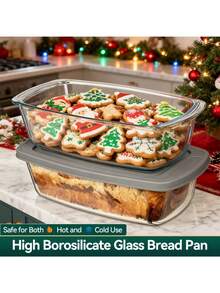 半个大容量玻璃烤盘带盖 - 可叠放，微波炉和烤箱适用，易提手，密封保鲜盒，适用于面包、蛋糕、糕点 - 非常适合圣诞节、感恩节、万圣节、复活节 - 厨房烘焙用品 - 彩色 - 查看 2
