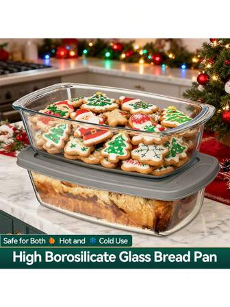 Kapaklı 1/2 Adet Büyük Kapasiteli Cam Fırın Kabı - İstiflenebilir, Mikrodalga ve Fırın, Kolay Taşınabilir Sap, Hava Geçirmez Saklama Kabı, Ekmek, Kek, Hamur İşi İçin Uygun - Noel, Şükran Günü, Cadılar Bayramı, Paskalya İçin Harika - Mutfak Pişirme Malzemeleri