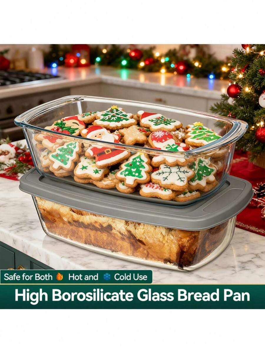 半个大容量玻璃烤盘带盖 - 可叠放，微波炉和烤箱适用，易提手，密封保鲜盒，适用于面包、蛋糕、糕点 - 非常适合圣诞节、感恩节、万圣节、复活节 - 厨房烘焙用品