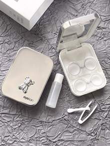 eyekan 1 Mirror With Butterfly Cartoon Contact Lens Case, Contact Lens Case, Contact Lens Care Case, And Auxiliary Wearing Stick Suitable For Travel And Home Use. Contact Lens Container Immersion Storage Kitschool