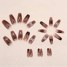 Dark Red Press On Nails French Coffin Fake Nails Tips Full Cover Butterfly Medium False Nails For Women And FFgirls 24PCS{Inchcolor_nameinch:InchNails-09inch} - 指甲-09 - 查看 3