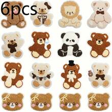 12片随机款式卷曲泰迪熊图案布贴，自带背胶 - 可爱动物刺绣熨烫贴片，适用于衣服、帽子、包包、牛仔裤、衬衫 - DIY装饰贴片（7.87x3.94英寸，白色）圣诞装饰、圣诞礼物、男孩圣诞礼物、少女礼物