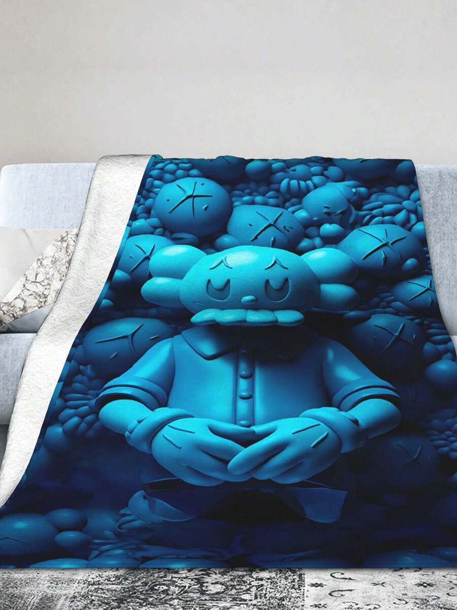 Kawss Kawaii Kaw Blanket Cartoon Print Flannel Blanket - Ultra Soft Anime Throw, The Thoughtful Gift For Christmas, Birthday, Halloween, For Sofa, Camping & Travel Comfort - màu đen - Xem 1