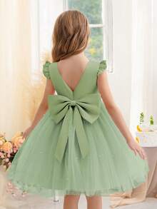 Mint Green Ruffle Trim Mesh Princess Dress, Suitable For Girls Party Dress, Birthday, Wedding, Christmas, Casual, Music Performance, Stage Show, Holiday Celebration