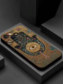 1pc, Hot Selling Evil Eye Pattern Design Black Phone Case, Shockproof Protection, Raised Screen And Camera Protection, Matte Simple And Lightweight Compatible With 17/17Air/17Pro/17ProMax, 16/16Plus/16ProMax, 15.14, 13, 12, 11 Series, Suitable For Samsung Galaxy S22, S23, S24, S25 PLUS ULTRA Series, Easter Gift, Christmas Halloween Decoration/Birthday Gift, Girlfriend, Boyfriend, Friend Or Oneself. - 黑色 - 查看 6